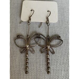 925 Sterling Silver Dragonfly Dangle Drop Earrings Vintage ESTATE jewelry